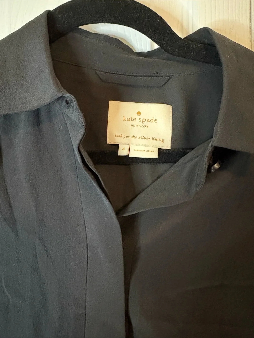 Kate Spade Black Silk Mini Shirt Dress Size 4 Minimalist Classic Quiet Luxury